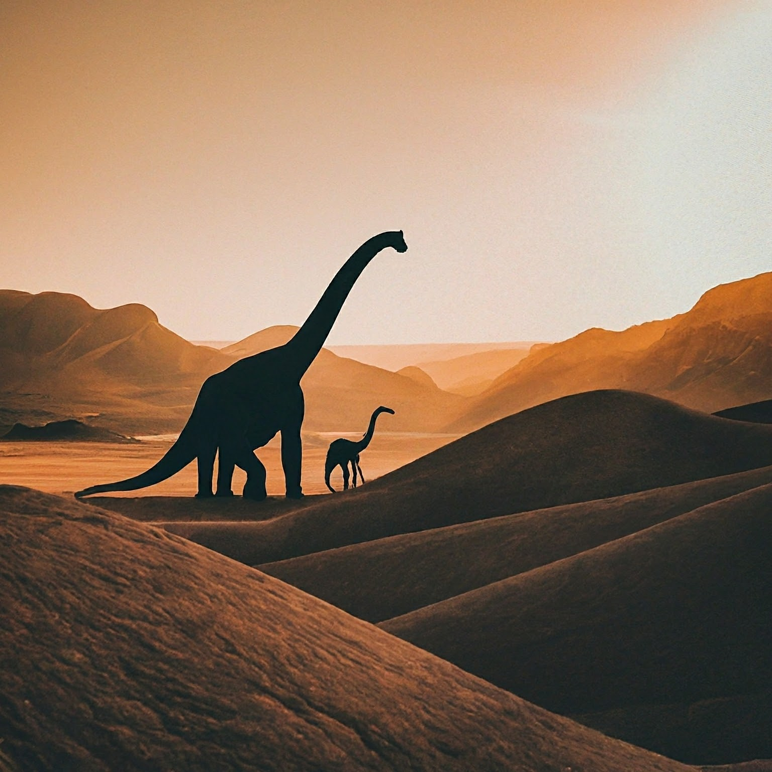 Two dinosaurs wandering mars looking for donuts
